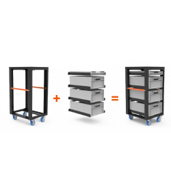 Plastic crate H 32 with drawer profile set